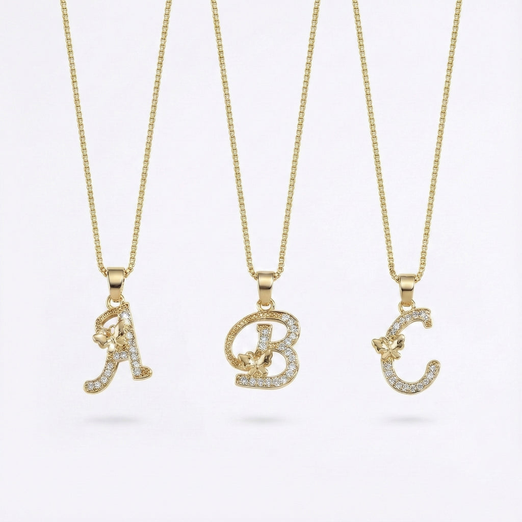 SVARA Bloom Initial Necklace — Butterfly Letter Pendant