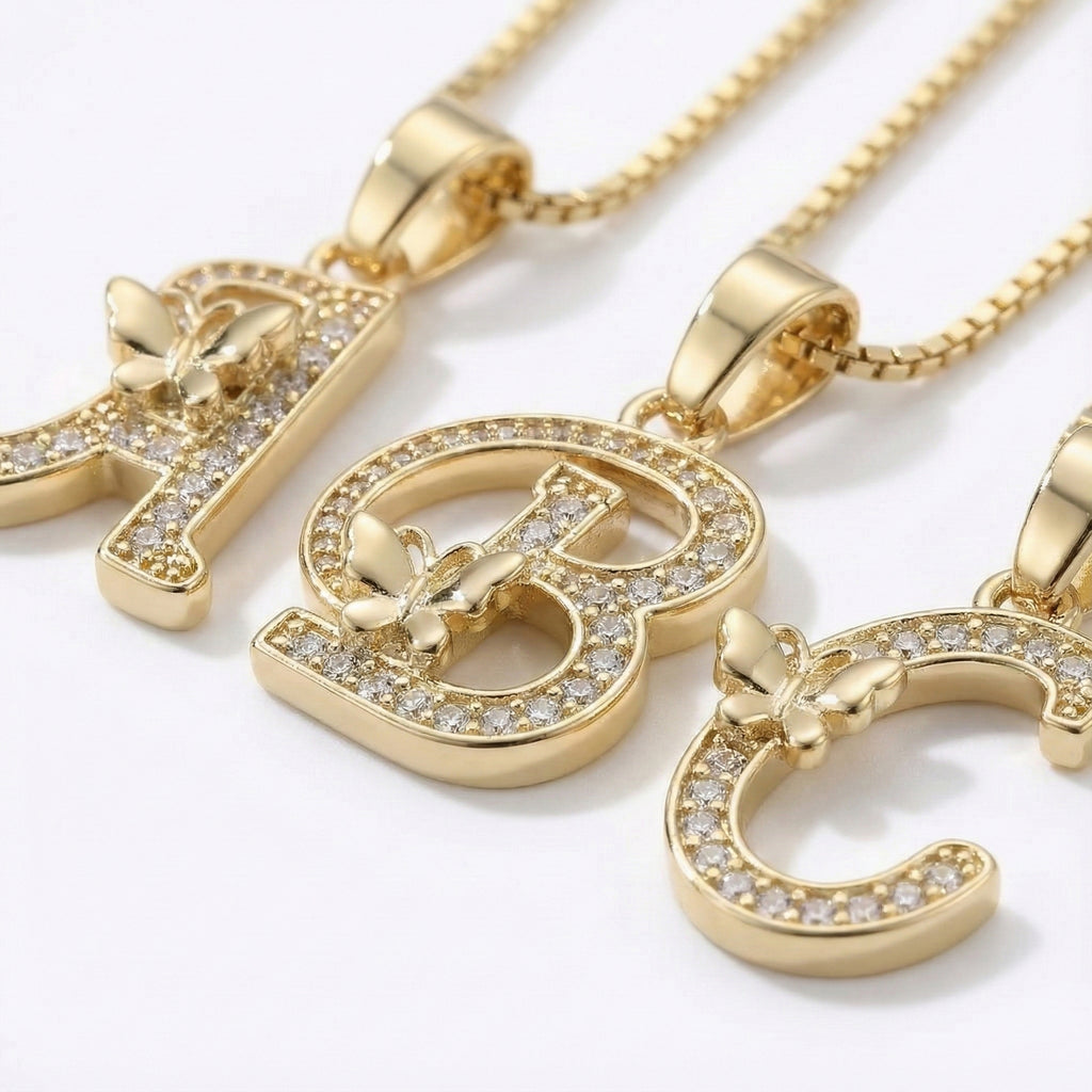 SVARA Bloom Initial Necklace — Butterfly Letter Pendant