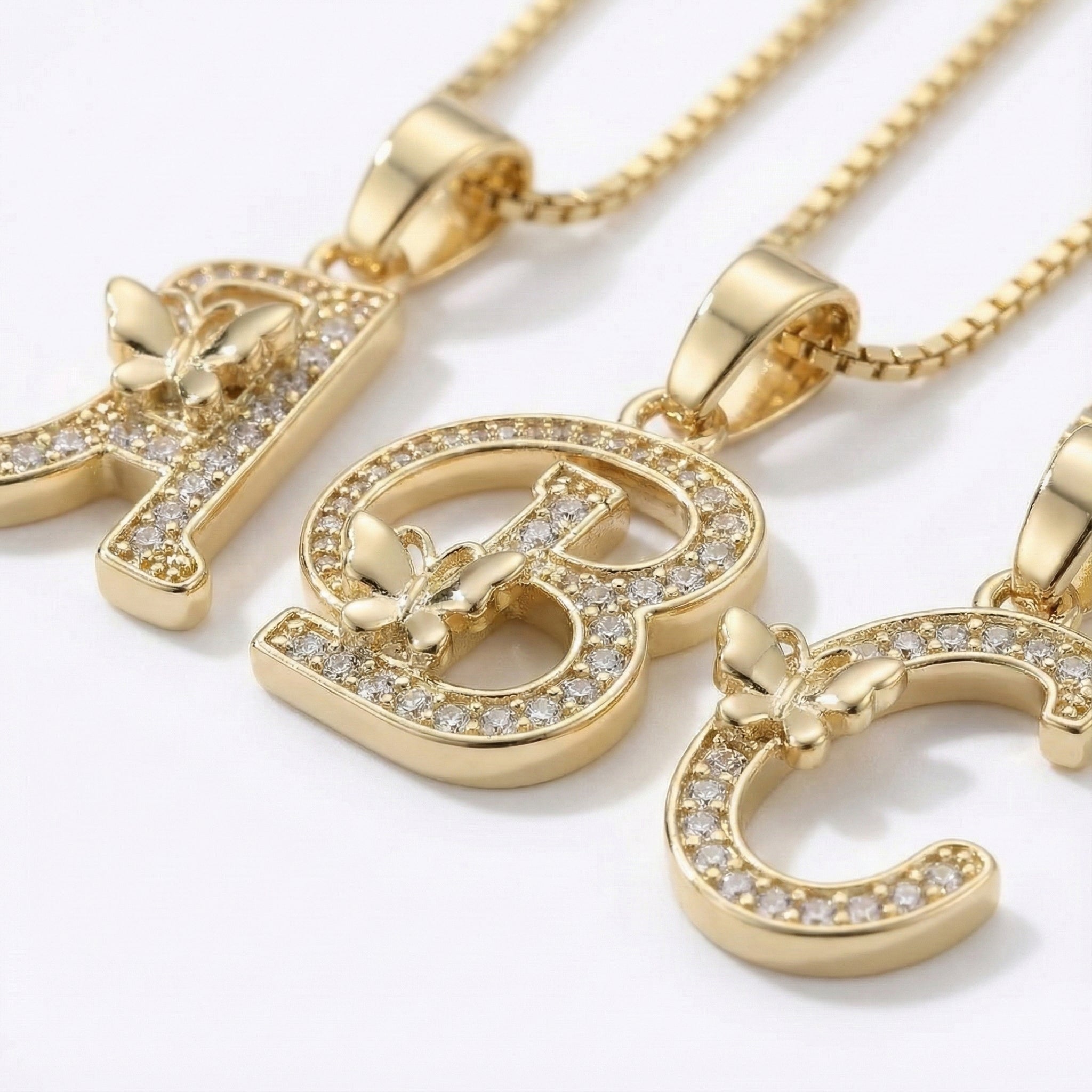 SVARA Bloom Initial Necklace — Butterfly Letter Pendant