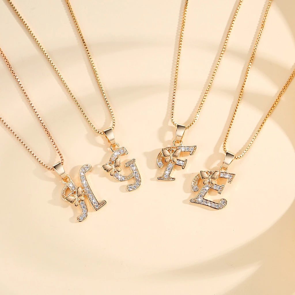SVARA Bloom Initial Necklace — Butterfly Letter Pendant